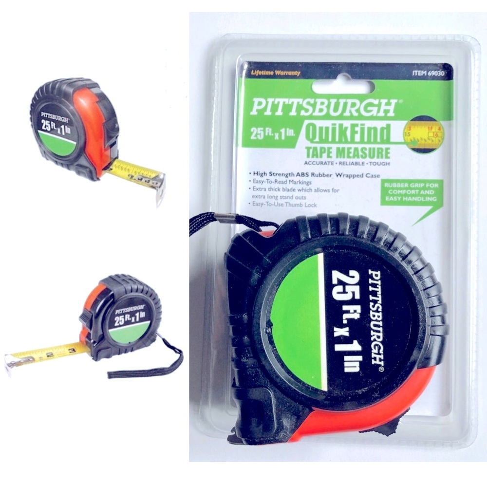 3/$15 NEW PITTSBURGH 25” Tape Measure with ABS Casing 25 ft. x 1 in Black Orange